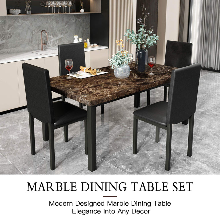 Hooseng 5 Piece Faux Marble Dining Table Set, Table and Chairs Set for 4, Dining Table Set for 4, Kitchen Table and Chair Set Perfect for Small Space, Bar, Kitchen, Breakfast Nook, Living Room, Black