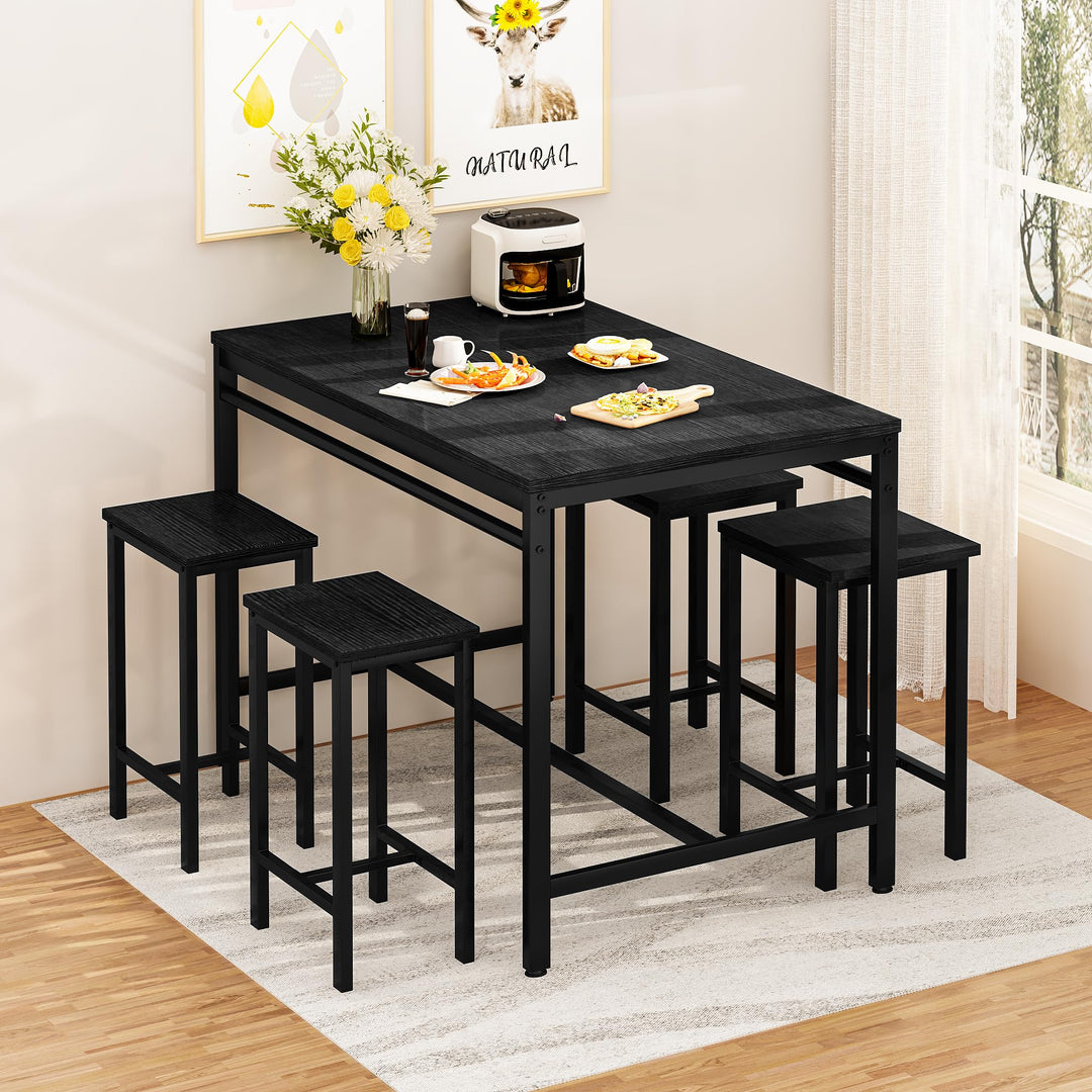 Lamerge Kitchen Tables Set for 4, Dining Faux Marble Top Table and 4 PU Leather Chairs, 5 Pieces Dining Room Table Set for Small Space, Breakfast Nook and Apartment,White+beige,Dining Table024