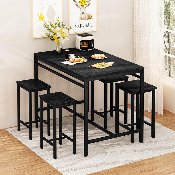 Lamerge Kitchen Tables Set for 4, Dining Faux Marble Top Table and 4 PU Leather Chairs, 5 Pieces Dining Room Table Set for Small Space, Breakfast Nook and Apartment,White+beige,Dining Table024