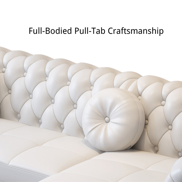 Full-Bodied Pull-Tab Craftsmanship of Sitka Microfiber Leather Chesterfield L Shaped Sectional