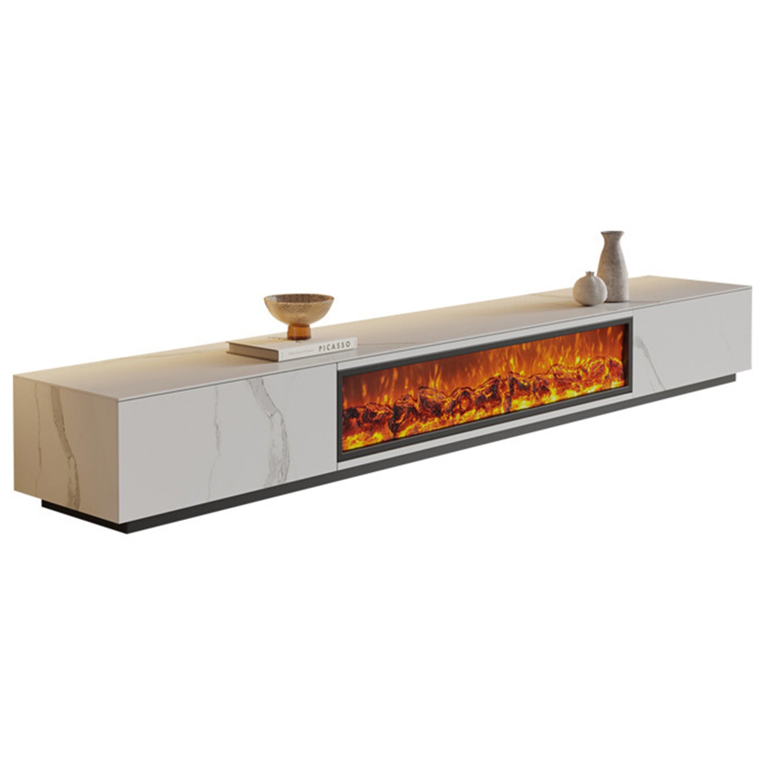 T.V 94.5“ Electric Fireplace Wood Storage TV Stand with Remote