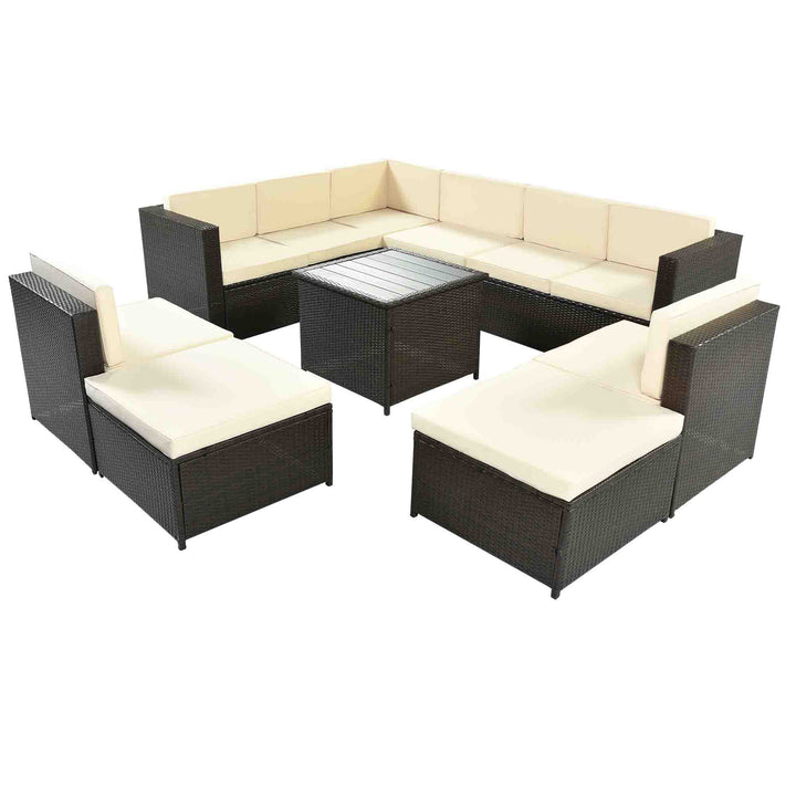 Irta Rattan Sectional Seating Group with Cushions and Ottoman - 9 Seats