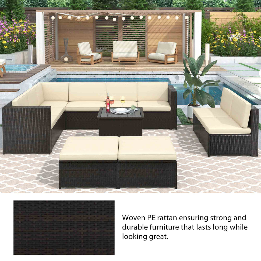 Irta Rattan Sectional Seating Group with Cushions and Ottoman - 9 Seats