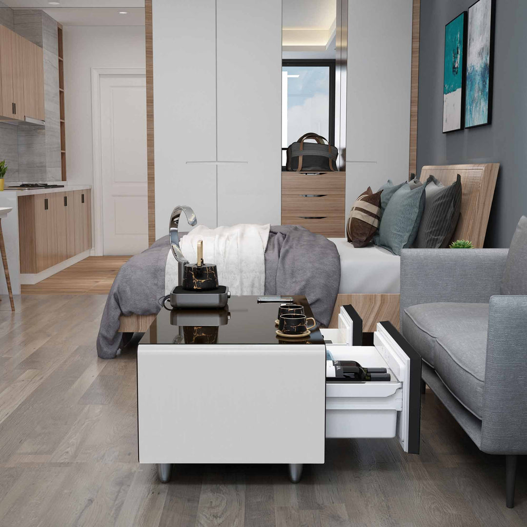 Shinju Modern Smart mini Coffee Table with Built in Fridge,white