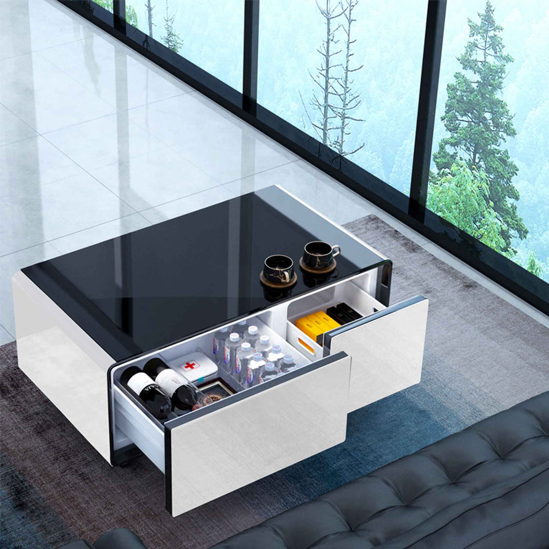 Shinju Modern Smart mini Coffee Table with Built in Fridge,white