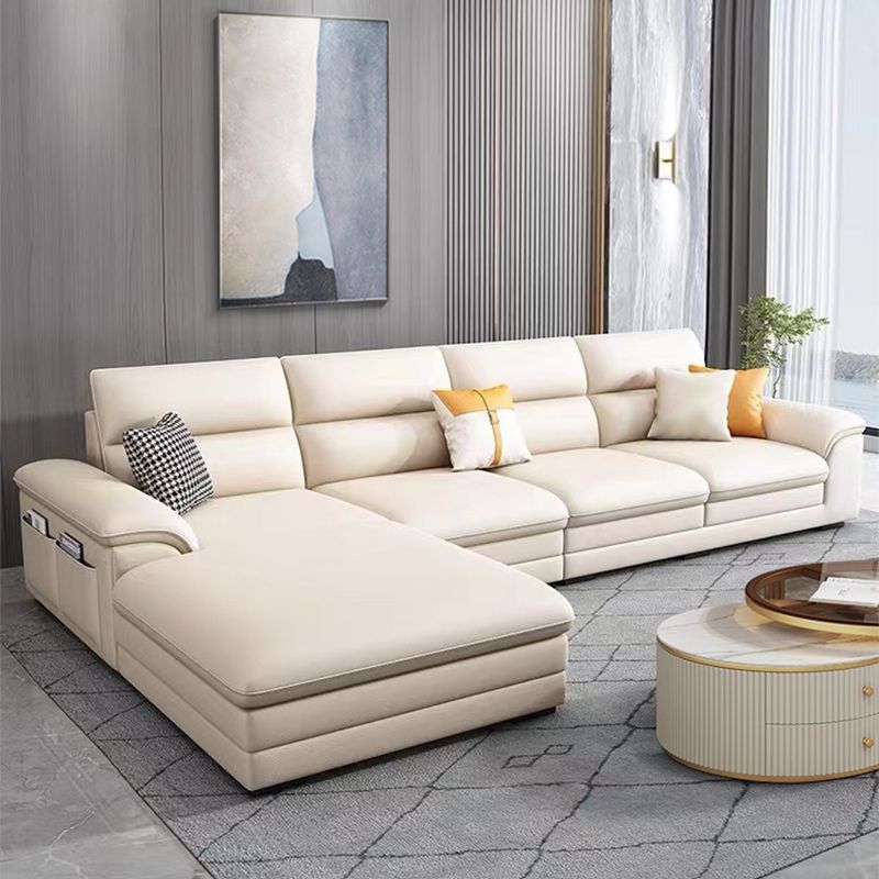 Baxter White Sectional Sofa with Cushion Back and Storage