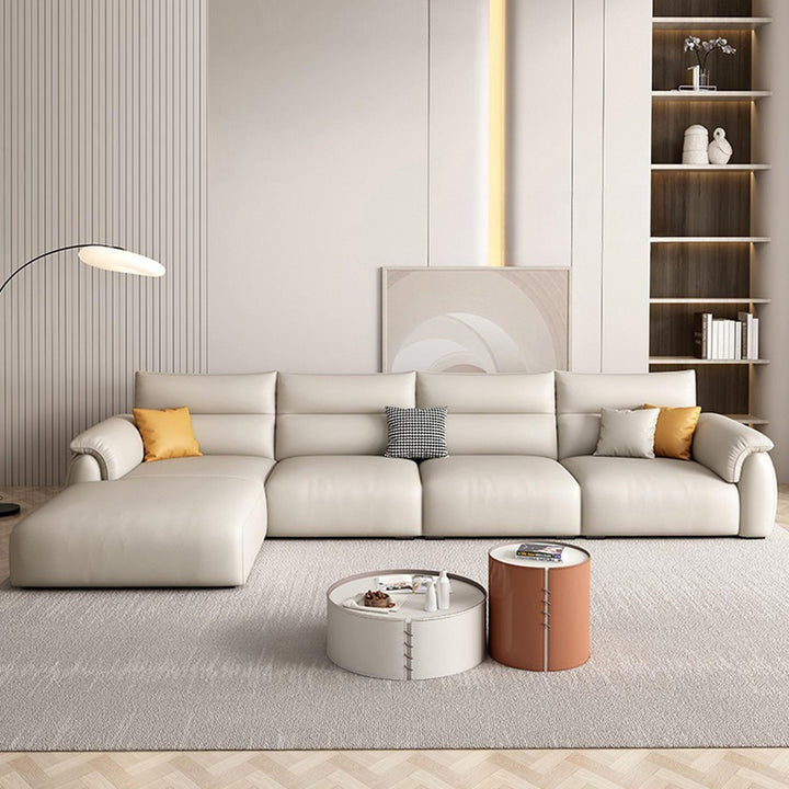 Baxter Leather L-Shape Sofa with Scratch-Resistant Feature