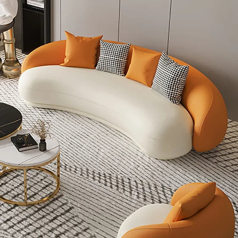 Ghita Leather Upholstered Orange&White Sofa with Double Chairs