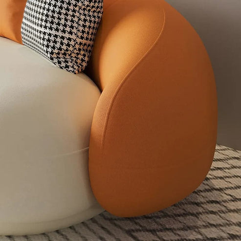 Ghita Leather Orange&White Sofa with 2 Round Chairs