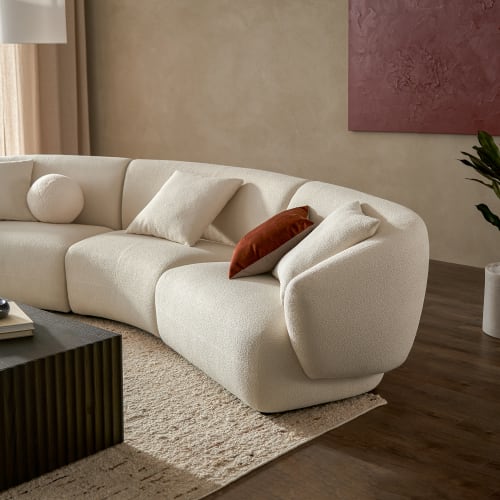Auburn Cream Style Lamb Velvet Fabric Curved Shaped 3 Seater Sofa