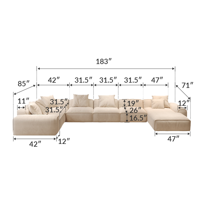 Baxter White Sanded Suede Modular Sectional Sofa