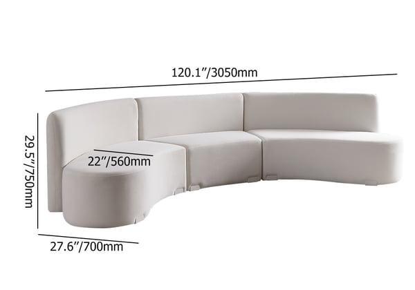 Ghita 120" Modern White Curved Sectional Floor Sofa