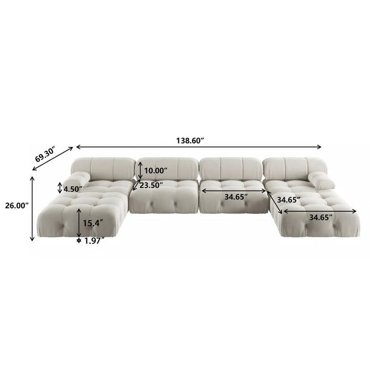 138'' Modern Velvet Upholstery U-shaped Sectional Sofa