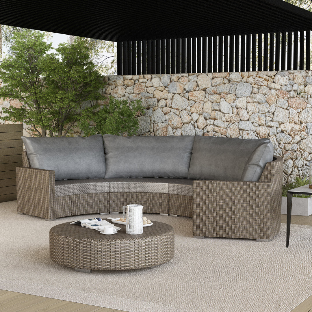 lrta Outdoor Rattan Curved Combination Sofa With Table Garden Waterproof& Sunscreen Set of 5