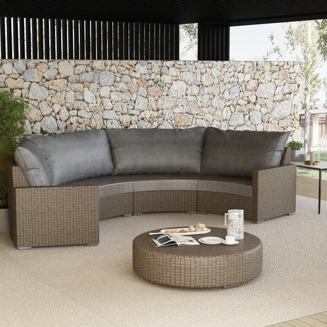 lrta Outdoor Rattan Curved Combination Sofa With Table Garden Waterproof& Sunscreen Set of 5