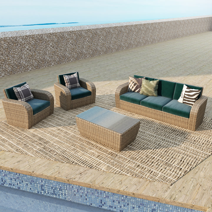 lrta Outdoor Patio 5 Persons PE Rattan Sofa with Table Combination Furniture Set of 4