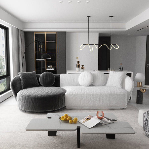 Madge Living Room Cream Style Marshmallow Lamb Velvet Fabric Modern Sofa