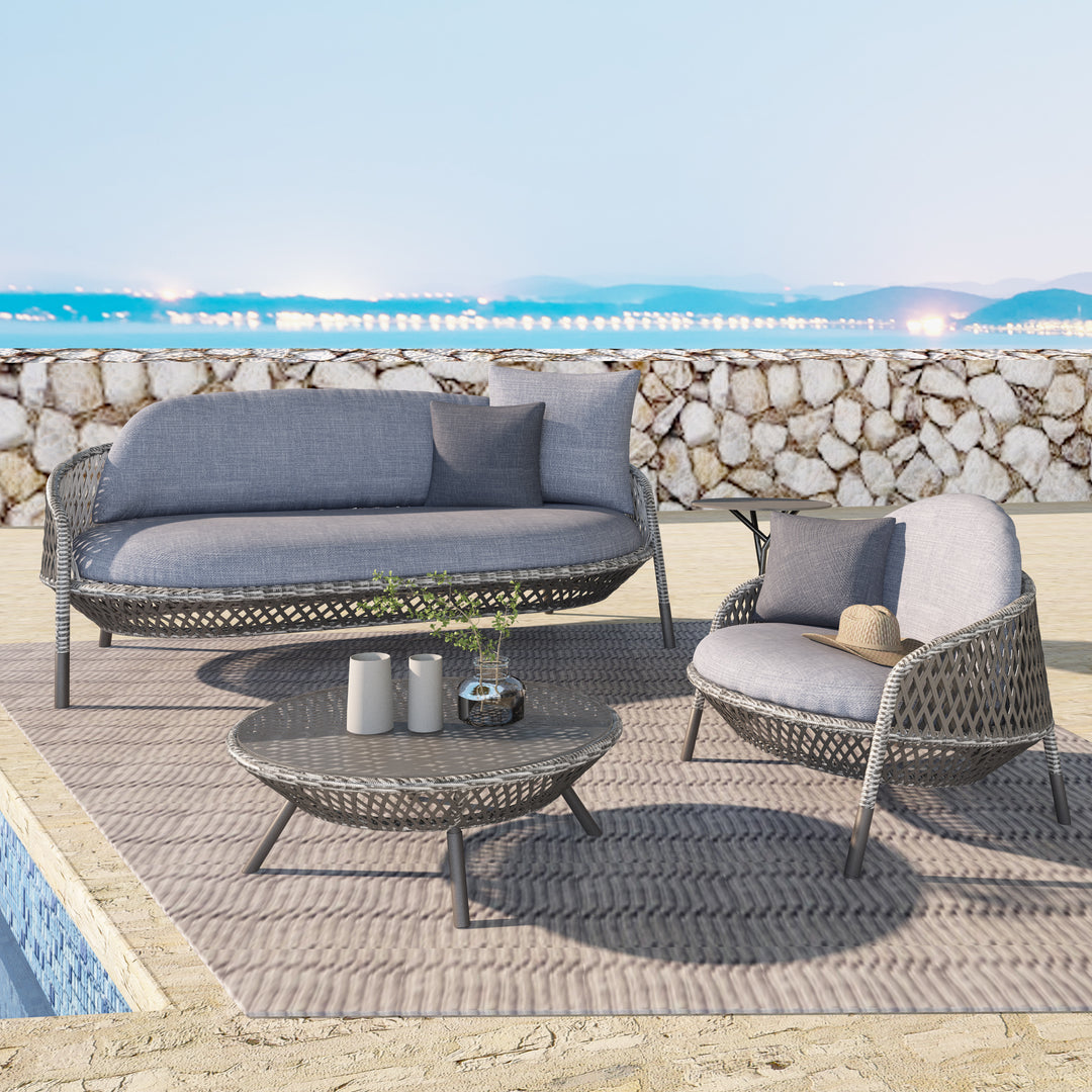 lrta Outdoor Patio with Table Creative Rattan Chair Sofa Set of 3