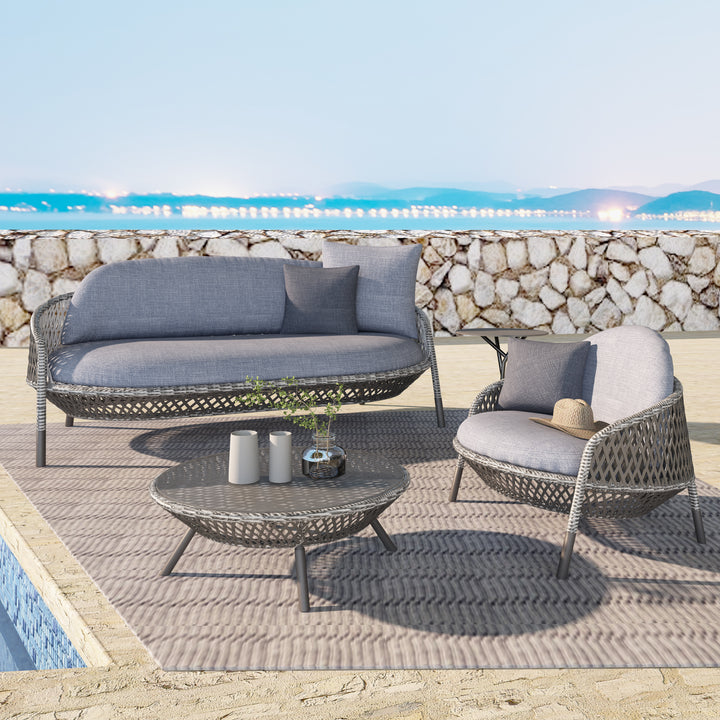 lrta Outdoor Patio with Table Creative Rattan Chair Sofa Set of 3
