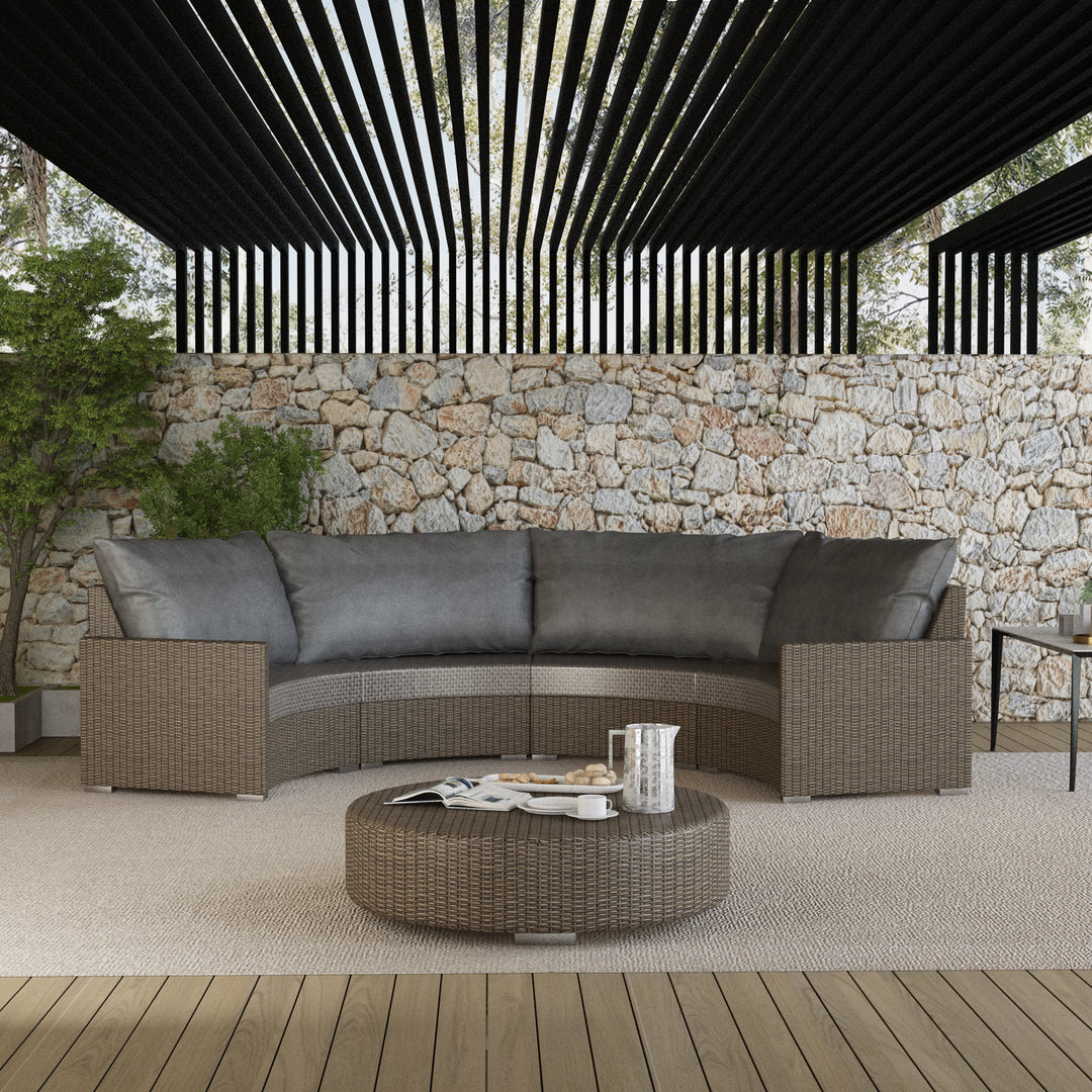 lrta Outdoor Rattan Curved Combination Sofa With Table Garden Waterproof& Sunscreen Set of 5