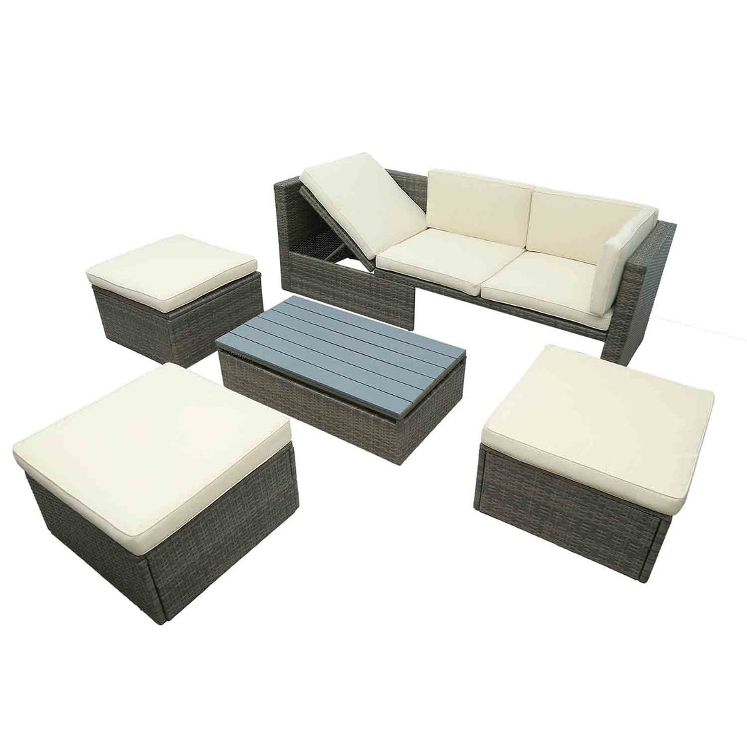 Irta 5-Piece Wicker Patio Dining Sofa Set with Lift Top Coffee Table