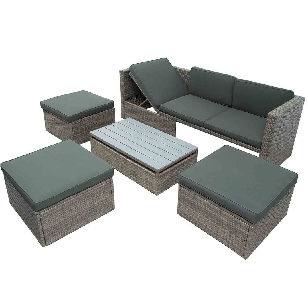 Irta 5-Piece Wicker Patio Dining Sofa Set with Lift Top Coffee Table