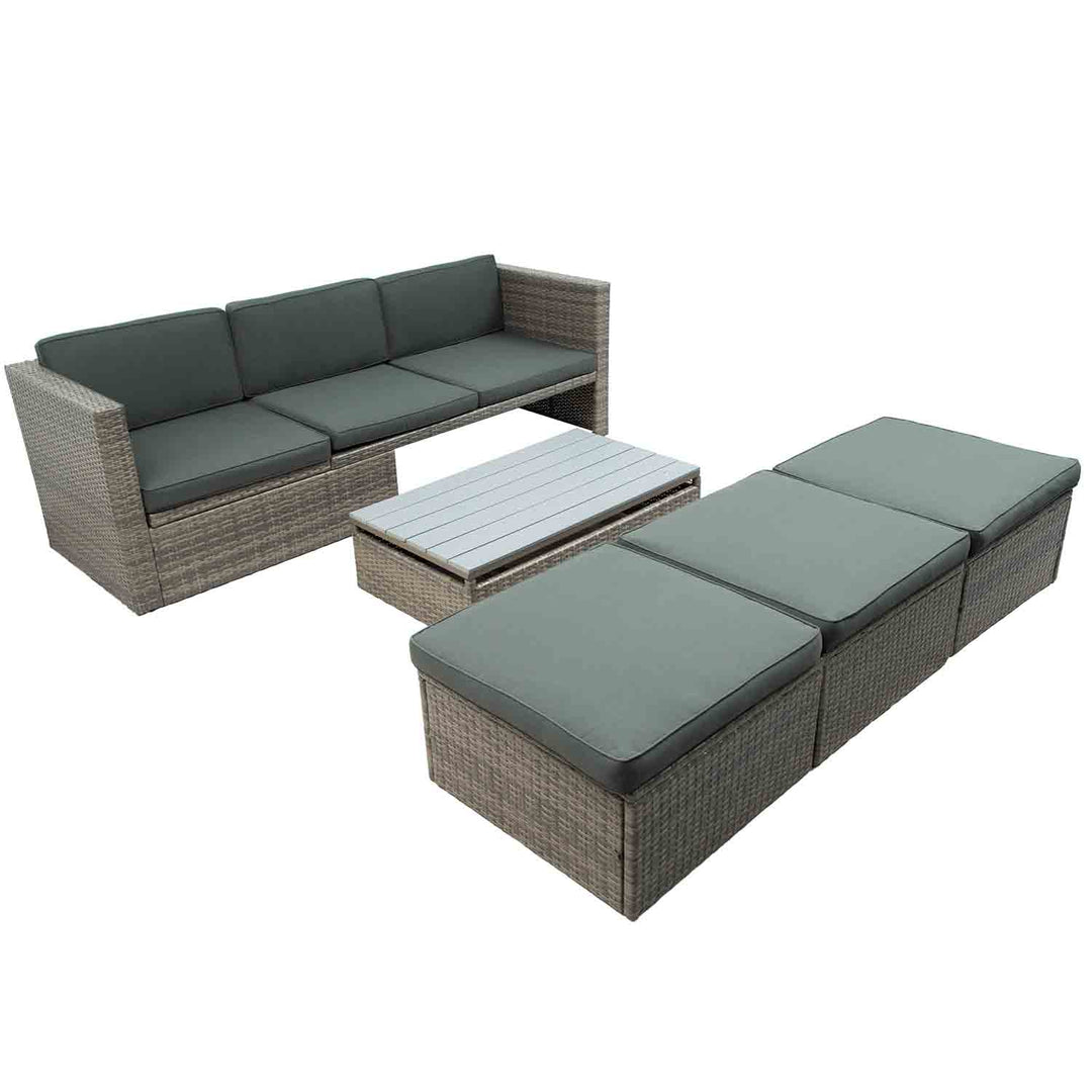 Irta 5-Piece Wicker Patio Dining Sofa Set with Lift Top Coffee Table