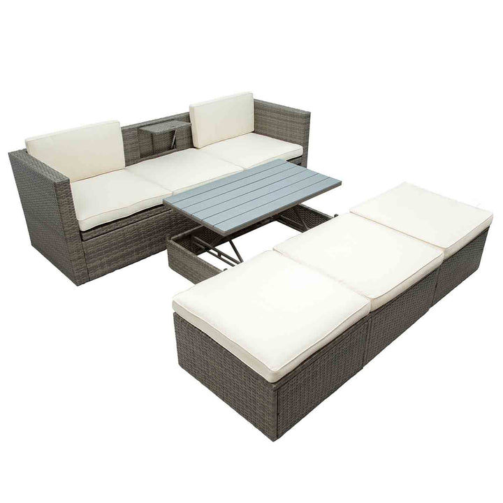 Irta 5-Piece Wicker Patio Dining Sofa Set with Lift Top Coffee Table