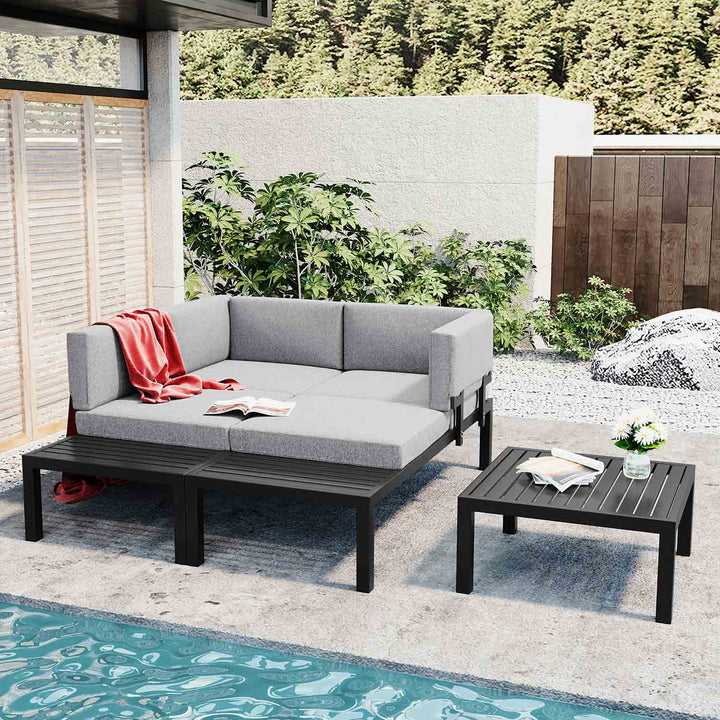 Oasis Outdoor Aluminum Alloy Sectional Sofa Set with End Table