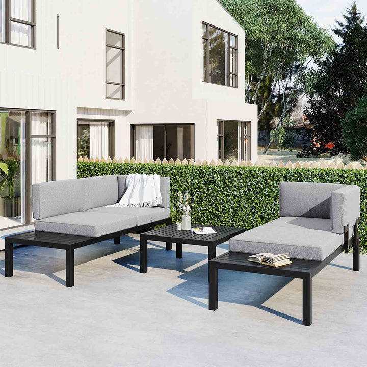 Oasis Outdoor Aluminum Alloy Sectional Sofa Set with End Table