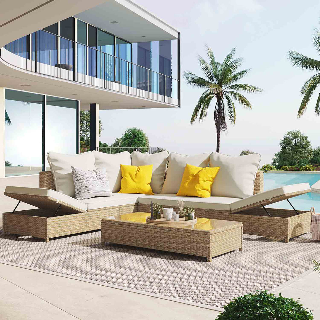 Irta L shape Outdoor Sectional Sofa with Adjustable Chaise Lounge Frame