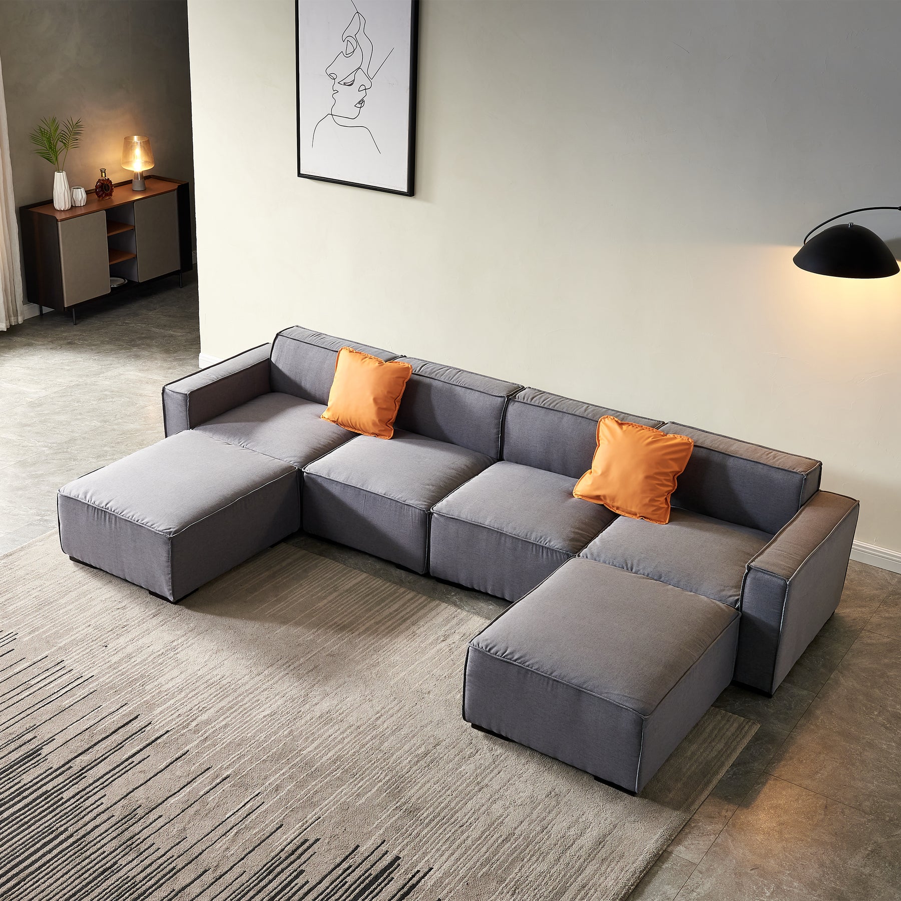 Module Section Sofa Modern U Shaped Modular 4 - Seater Sectional Sofa Set – Hooseng Furniture