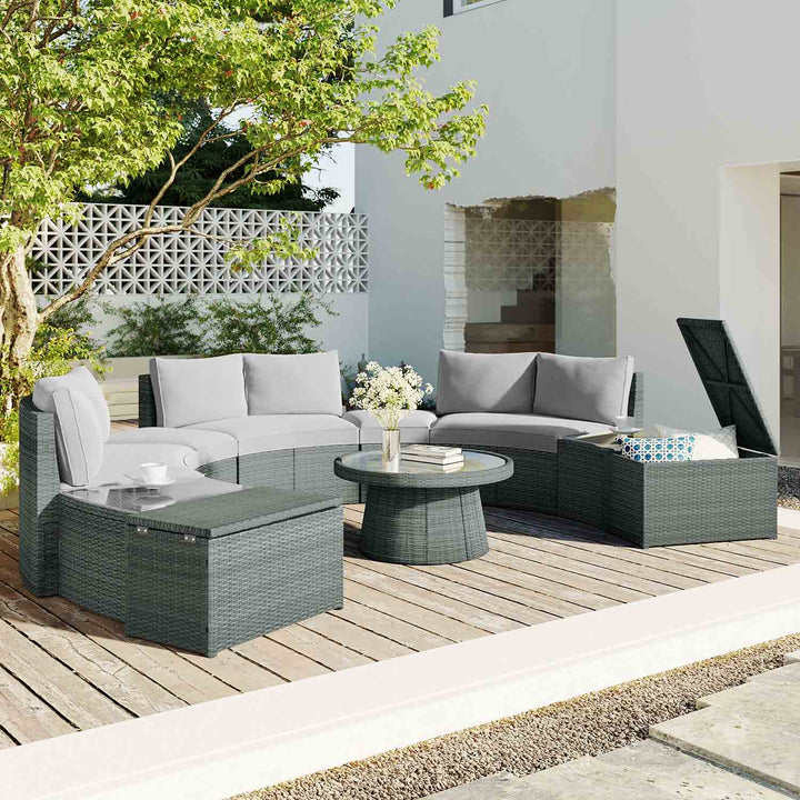 Irta Rattan 10 Pieces Outdoor Sectional with Storage Boxes