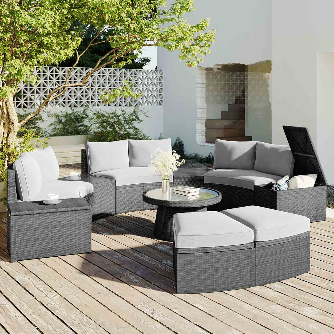 Irta Rattan 10 Pieces Outdoor Sectional with Storage Boxes