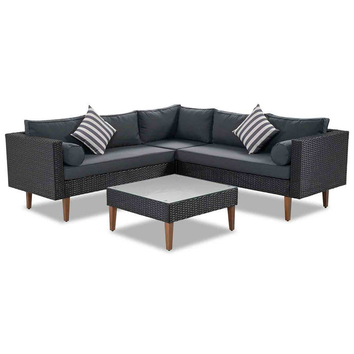 Irta Rattan Outdoor L-shape Sectional Set with Square Glass Table