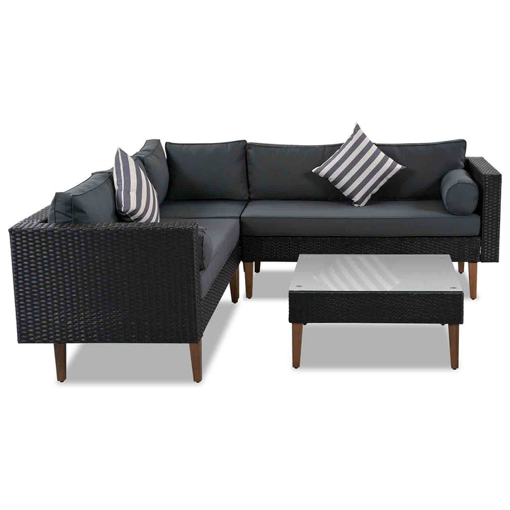 Irta Rattan Outdoor L-shape Sectional Set with Square Glass Table