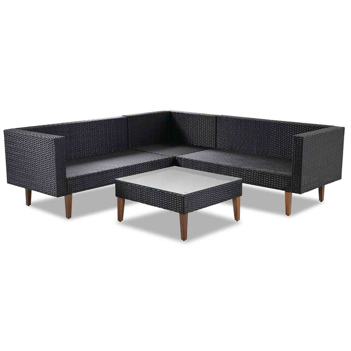 Irta Rattan Outdoor L-shape Sectional Set with Square Glass Table