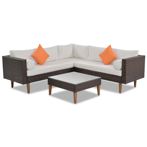 Irta Rattan Outdoor L-shape Sectional Set with Square Glass Table