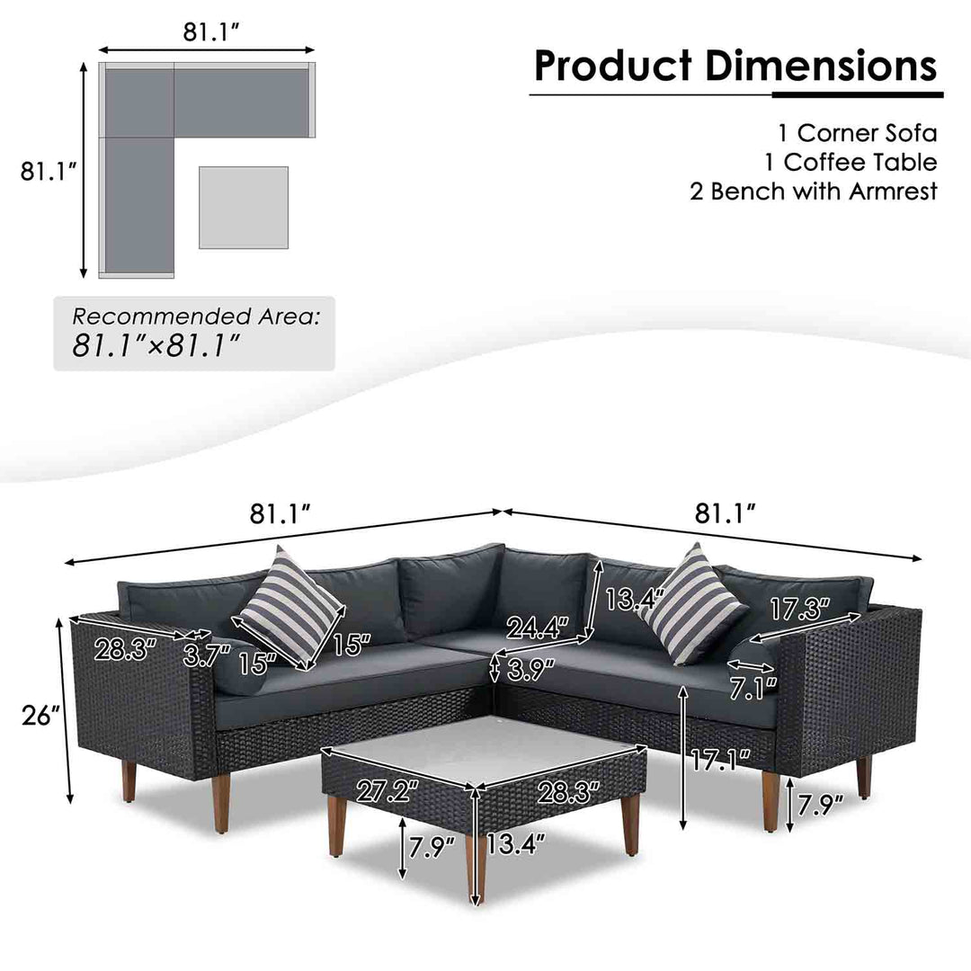 Irta Rattan Outdoor L-shape Sectional Set with Square Glass Table