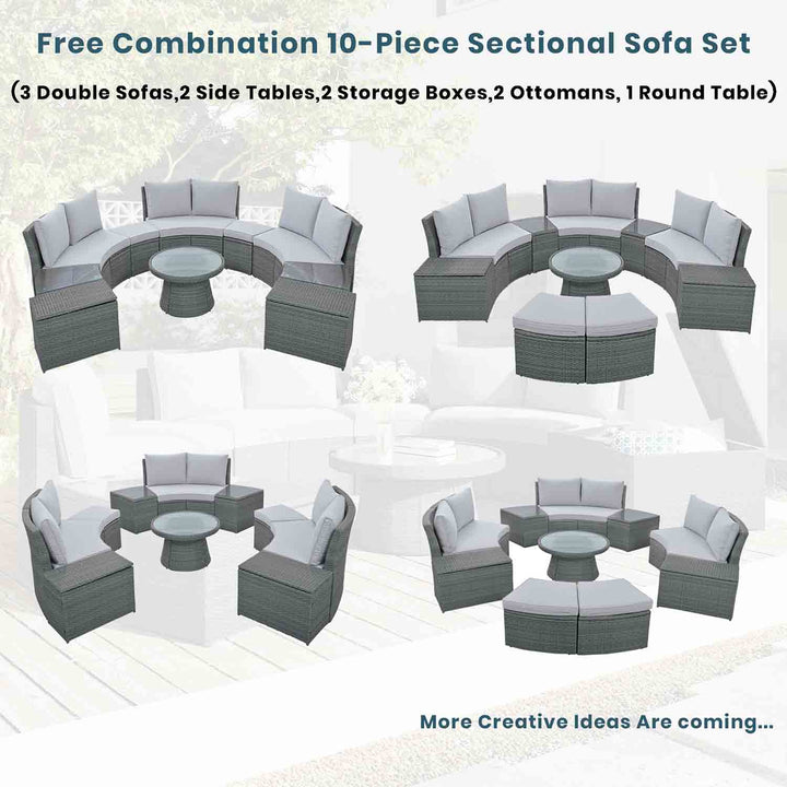 Irta Rattan 10 Pieces Outdoor Sectional with Storage Boxes