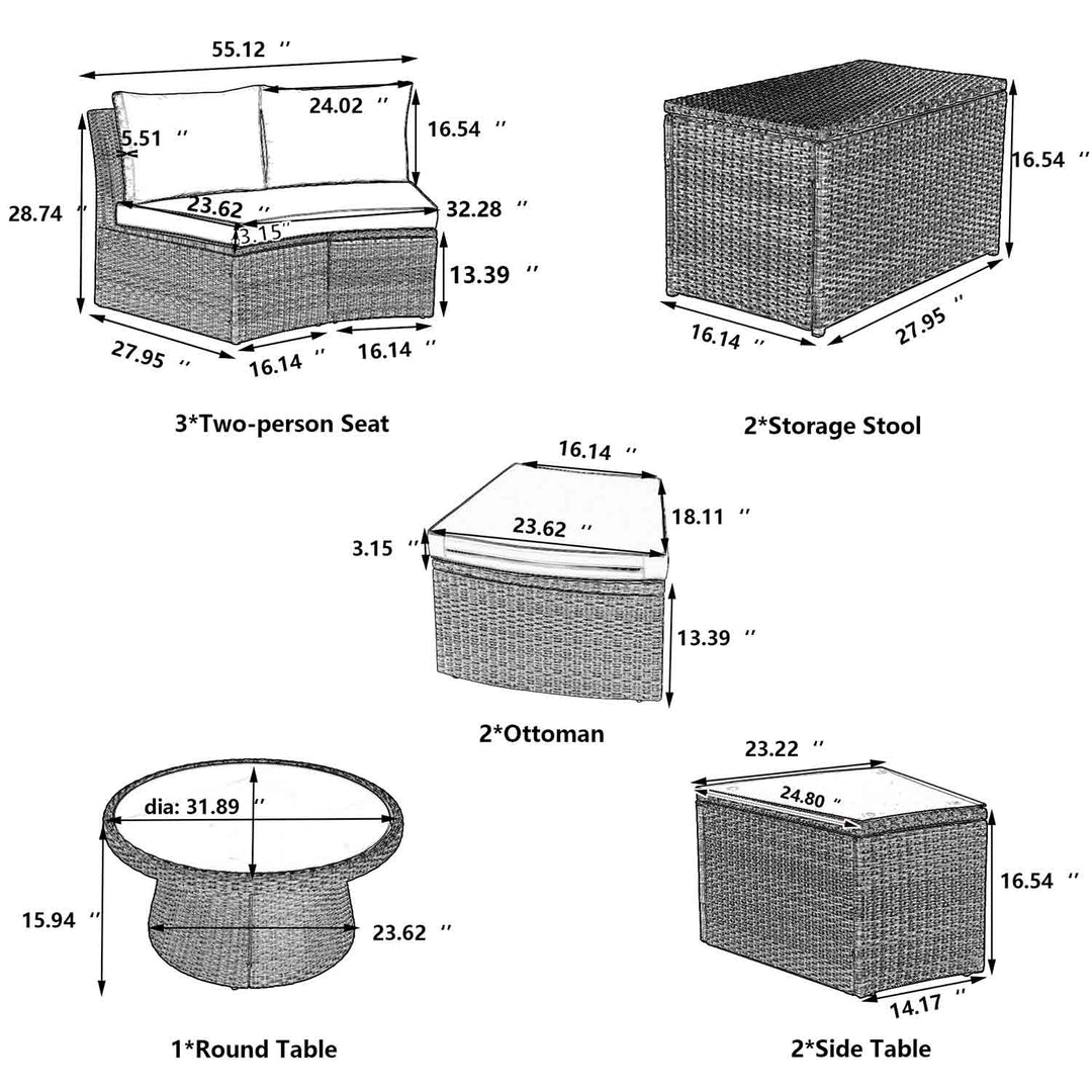 Irta Rattan 10 Pieces Outdoor Sectional with Storage Boxes