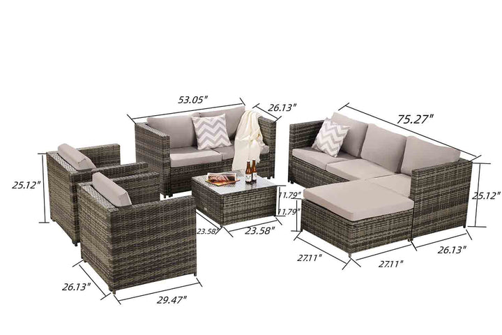 Irta Rattan 9 Pieces Outdoor Furniture with Glass Table - 8 Seats