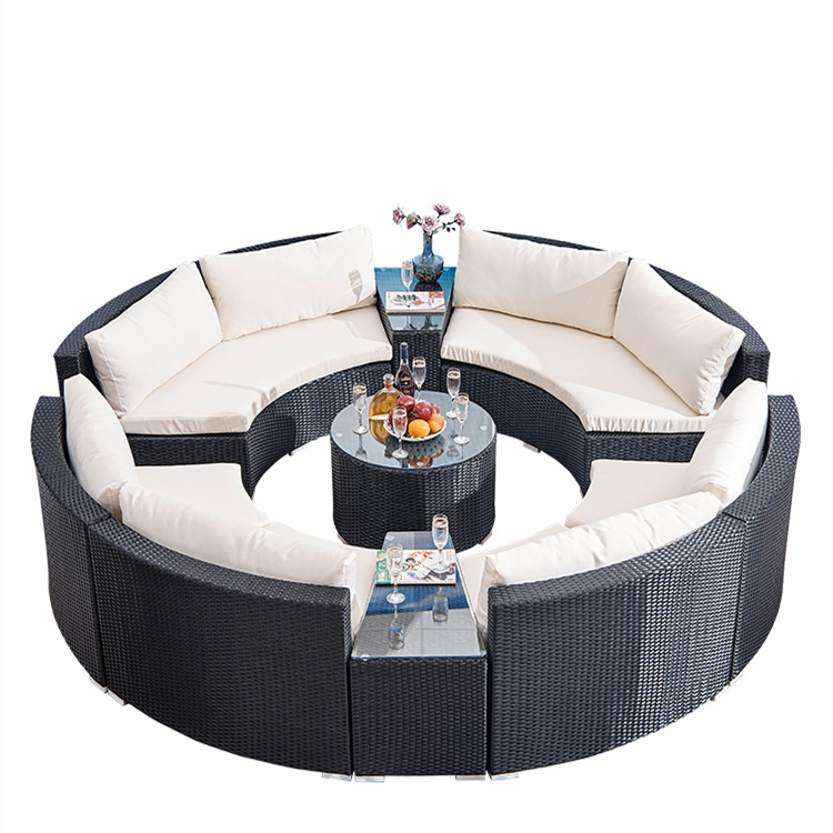 Irta 8 Rattan Seaters Modular Curved Outdoor Sectional Sofa With Coffee Table