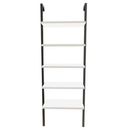 Hooseng Open Wall Mount Bookcase, Modern 5-Shelf Ladder Shelf w/Industrial Metal + Manufactured Wood Storage Organizer, Plant Display Rack, Stand Bookshelf for Home Office, Black