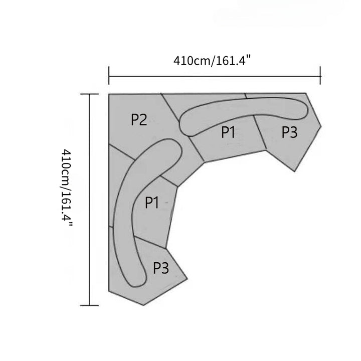 Italian Luxury Modern On the Rocks Sectional Sofa 5 Pieces