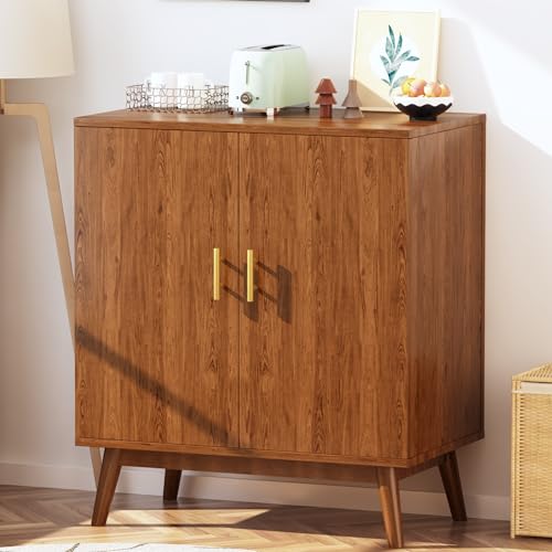 Lamerge Wine Bar Cabinet with Storage, Liquor Cabinet Kitchen Storage Cabinet with Wine Rack and Glass Holder, Sideboard Buffet Cabinet for Home Coffee Bar, Natural