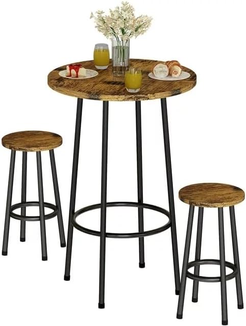 3 Pieces Round Kitchen Table with 2 Stools Bar Table Set