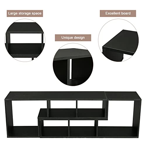 L-shaped TV Console Stand with 2-tier Shelf Bookcase