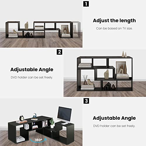 L-shaped TV Console Stand with 2-tier Shelf Bookcase