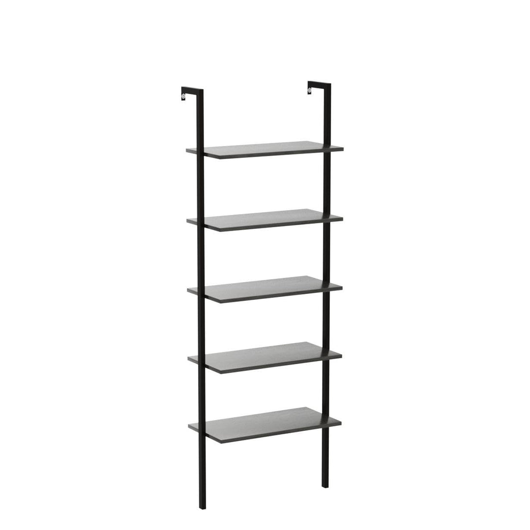 Hooseng Open Wall Mount Bookcase, Modern 5-Shelf Ladder Shelf w/Industrial Metal + Manufactured Wood Storage Organizer, Plant Display Rack, Stand Bookshelf for Home Office, Black